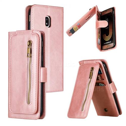 Multifunction 9 Cards Leather Zipper Wallet Phone Case for Samsung Galaxy J3 2017 J330 Eurasian - Rose Gold