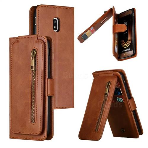 Multifunction 9 Cards Leather Zipper Wallet Phone Case for Samsung Galaxy J3 2017 J330 Eurasian - Brown