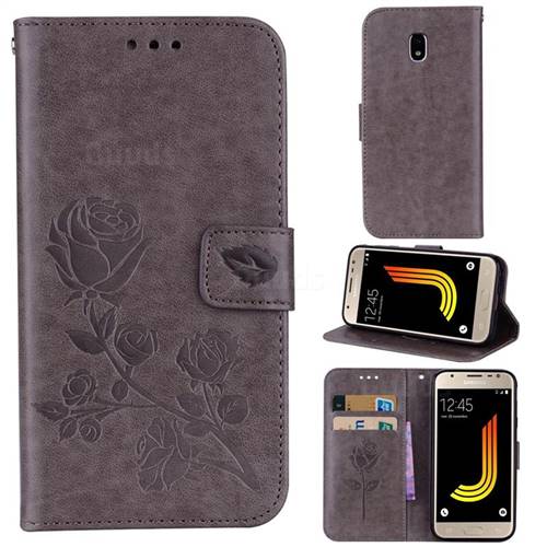 Embossing Rose Flower Leather Wallet Case for Samsung Galaxy J3 2017 J330 Eurasian - Grey