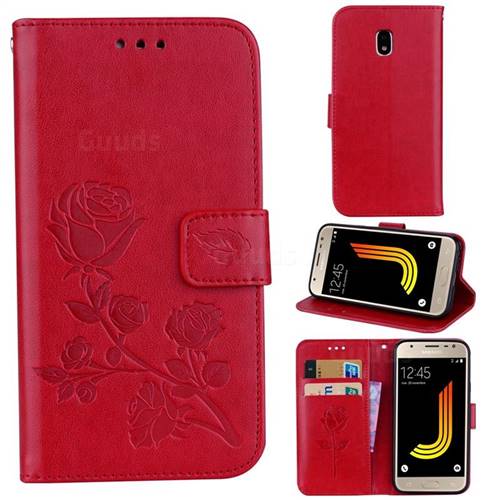 Embossing Rose Flower Leather Wallet Case for Samsung Galaxy J3 2017 J330 Eurasian - Red