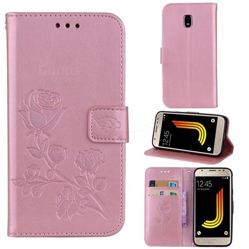 Embossing Rose Flower Leather Wallet Case for Samsung Galaxy J3 2017 J330 Eurasian - Rose Gold
