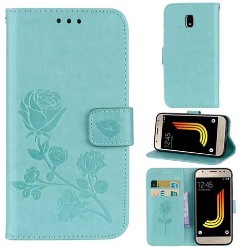 Embossing Rose Flower Leather Wallet Case for Samsung Galaxy J3 2017 J330 Eurasian - Green