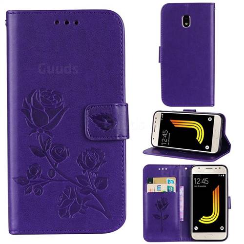 Embossing Rose Flower Leather Wallet Case for Samsung Galaxy J3 2017 J330 Eurasian - Purple