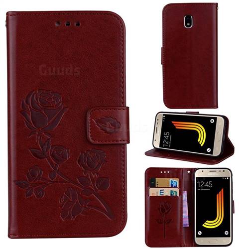 Embossing Rose Flower Leather Wallet Case for Samsung Galaxy J3 2017 J330 Eurasian - Brown