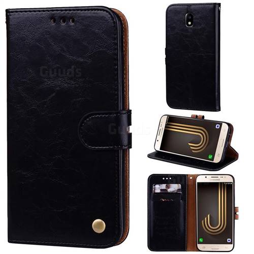 Luxury Retro Oil Wax PU Leather Wallet Phone Case for Samsung Galaxy J3 2017 J330 Eurasian - Deep Black