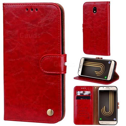 Luxury Retro Oil Wax PU Leather Wallet Phone Case for Samsung Galaxy J3 2017 J330 Eurasian - Brown Red