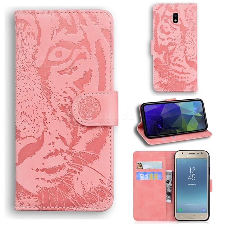 Intricate Embossing Tiger Face Leather Wallet Case for Samsung Galaxy J3 2017 J330 Eurasian - Pink