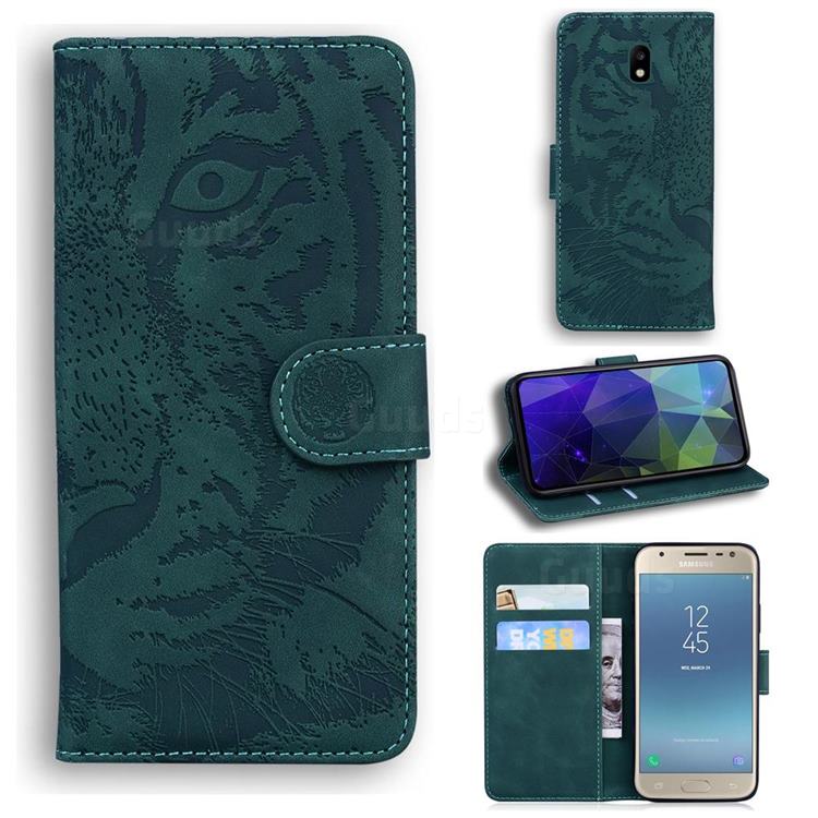 Intricate Embossing Tiger Face Leather Wallet Case for Samsung Galaxy J3 2017 J330 Eurasian - Green