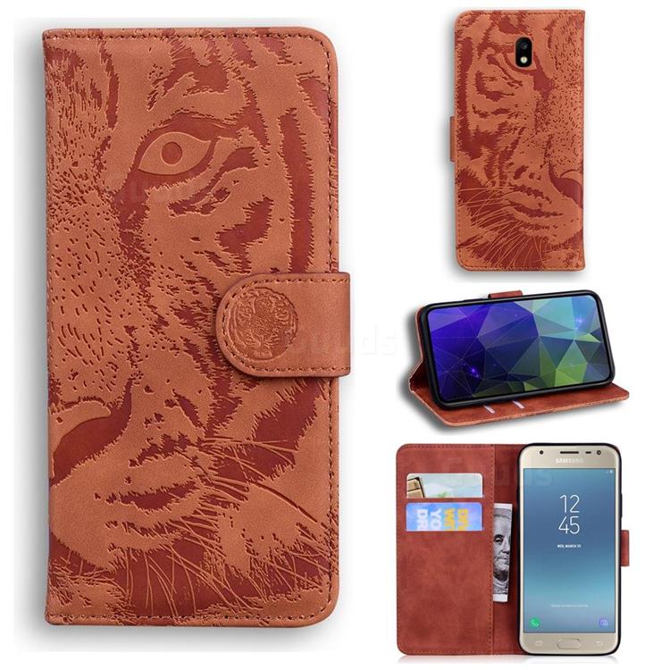 Intricate Embossing Tiger Face Leather Wallet Case for Samsung Galaxy J3 2017 J330 Eurasian - Brown