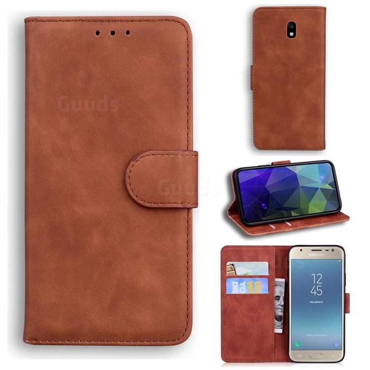 Retro Classic Skin Feel Leather Wallet Phone Case for Samsung Galaxy J3 2017 J330 Eurasian - Brown