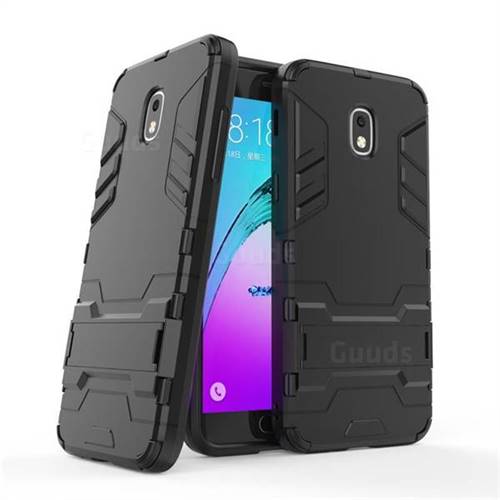 Armor Premium Tactical Grip Kickstand Shockproof Dual Layer Rugged Hard Cover for Samsung Galaxy J3 (2018) - Black