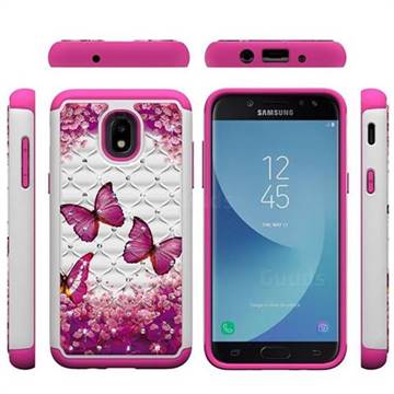 Rose Butterfly Studded Rhinestone Bling Diamond Shock Absorbing Hybrid Defender Rugged Phone Case Cover for Samsung Galaxy J3 (2018)