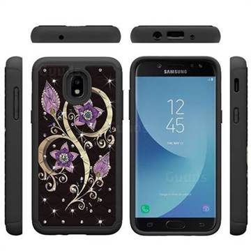 Peacock Flower Studded Rhinestone Bling Diamond Shock Absorbing Hybrid Defender Rugged Phone Case Cover for Samsung Galaxy J3 (2018)