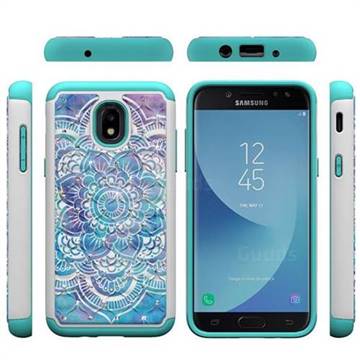 Mandala Studded Rhinestone Bling Diamond Shock Absorbing Hybrid Defender Rugged Phone Case Cover for Samsung Galaxy J3 (2018)