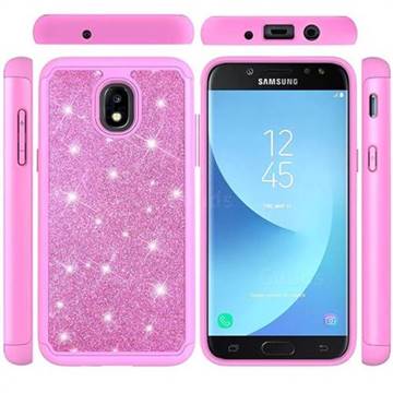 Glitter Rhinestone Bling Shock Absorbing Hybrid Defender Rugged Phone Case Cover for Samsung Galaxy J3 (2018) - Pink