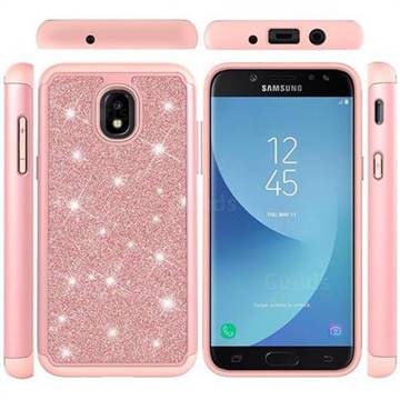 Glitter Rhinestone Bling Shock Absorbing Hybrid Defender Rugged Phone Case Cover for Samsung Galaxy J3 (2018) - Rose Gold
