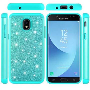 Glitter Rhinestone Bling Shock Absorbing Hybrid Defender Rugged Phone Case Cover for Samsung Galaxy J3 (2018) - Green