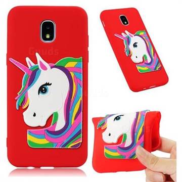 Rainbow Unicorn Soft 3D Silicone Case for Samsung Galaxy J3 (2018) - Red