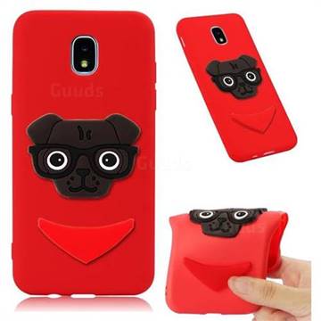 Glasses Dog Soft 3D Silicone Case for Samsung Galaxy J3 (2018) - Red