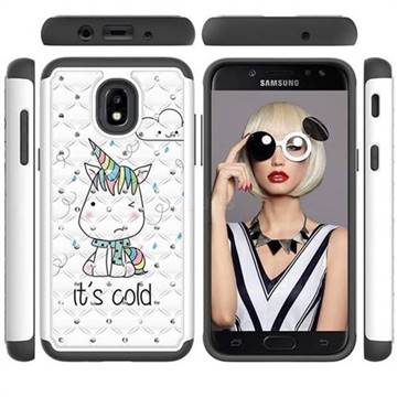 Tiny Unicorn Studded Rhinestone Bling Diamond Shock Absorbing Hybrid Defender Rugged Phone Case Cover for Samsung Galaxy J3 (2018)