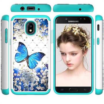 Flower Butterfly Studded Rhinestone Bling Diamond Shock Absorbing Hybrid Defender Rugged Phone Case Cover for Samsung Galaxy J3 (2018)