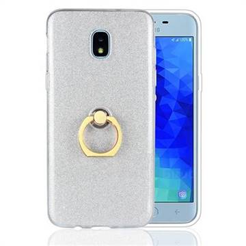 Luxury Soft TPU Glitter Back Ring Cover with 360 Rotate Finger Holder Buckle for Samsung Galaxy J3 (2018) - White
