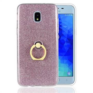 Luxury Soft TPU Glitter Back Ring Cover with 360 Rotate Finger Holder Buckle for Samsung Galaxy J3 (2018) - Pink