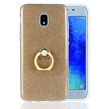Luxury Soft TPU Glitter Back Ring Cover with 360 Rotate Finger Holder Buckle for Samsung Galaxy J3 (2018) - Golden