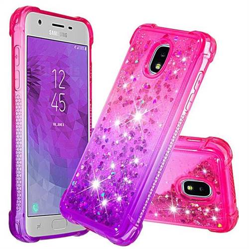 Rainbow Gradient Liquid Glitter Quicksand Sequins Phone Case for Samsung Galaxy J3 (2018) - Pink Purple