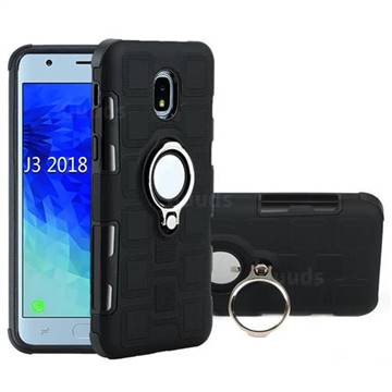 Ice Cube Shockproof PC + Silicon Invisible Ring Holder Phone Case for Samsung Galaxy J3 (2018) - Black