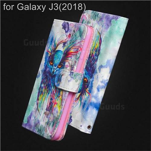 Watercolor Owl 3D Painted Leather Wallet Case for Samsung Galaxy J3 (2018)