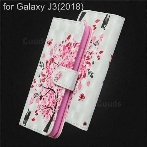 Tree and Cat 3D Painted Leather Wallet Case for Samsung Galaxy J3 (2018)