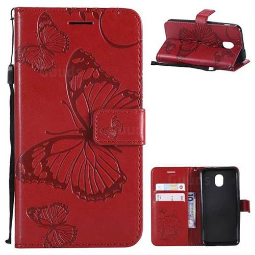 Embossing 3D Butterfly Leather Wallet Case for Samsung Galaxy J3 (2018) - Red