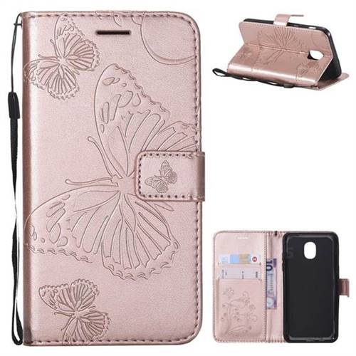 Embossing 3D Butterfly Leather Wallet Case for Samsung Galaxy J3 (2018) - Rose Gold