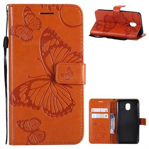 Embossing 3D Butterfly Leather Wallet Case for Samsung Galaxy J3 (2018) - Orange