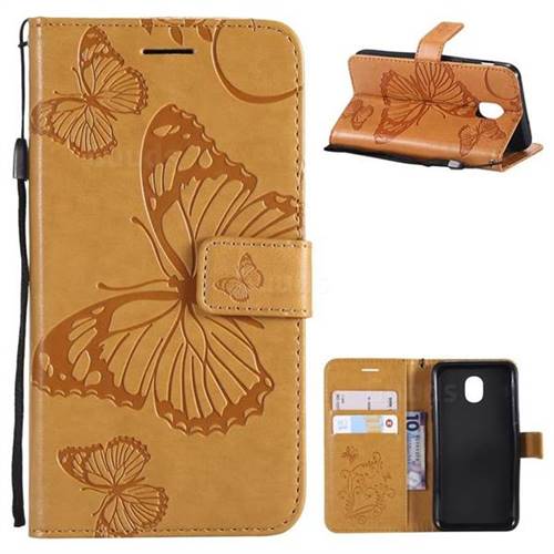 Embossing 3D Butterfly Leather Wallet Case for Samsung Galaxy J3 (2018) - Yellow