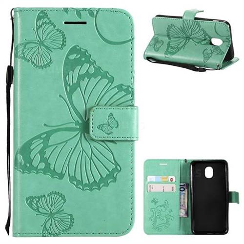 Embossing 3D Butterfly Leather Wallet Case for Samsung Galaxy J3 (2018) - Green