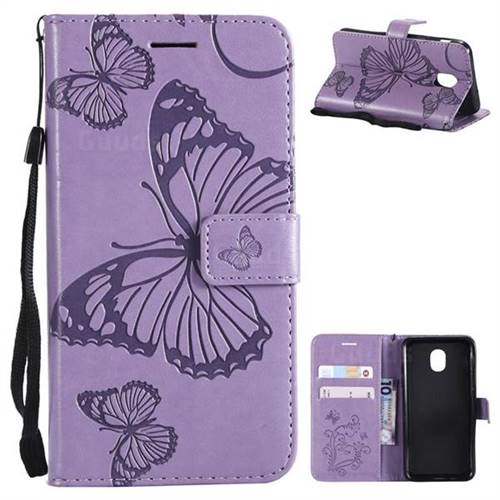 Embossing 3D Butterfly Leather Wallet Case for Samsung Galaxy J3 (2018) - Purple