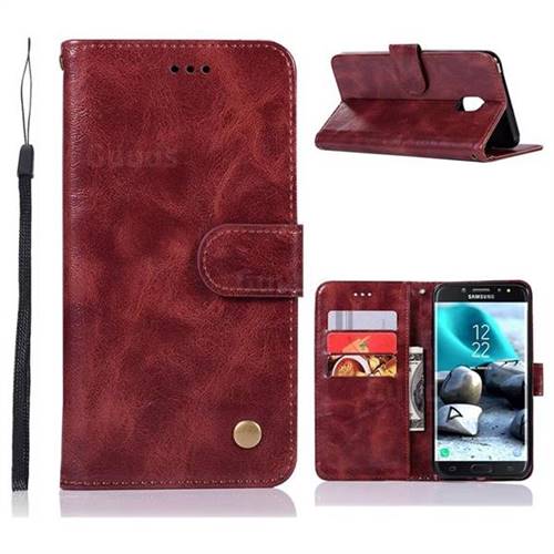Luxury Retro Leather Wallet Case for Samsung Galaxy J3 (2018) - Wine Red