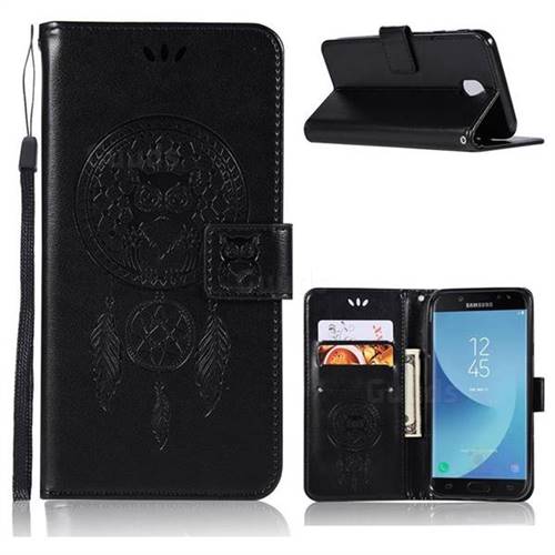 Intricate Embossing Owl Campanula Leather Wallet Case for Samsung Galaxy J3 (2018) - Black