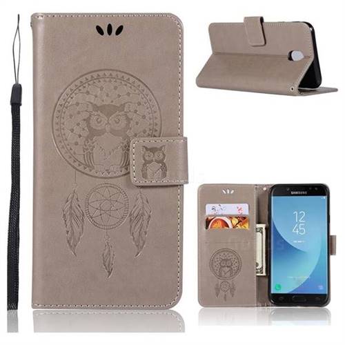 Intricate Embossing Owl Campanula Leather Wallet Case for Samsung Galaxy J3 (2018) - Grey