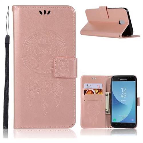 Intricate Embossing Owl Campanula Leather Wallet Case for Samsung Galaxy J3 (2018) - Rose Gold
