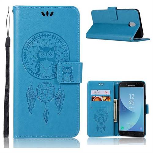 Intricate Embossing Owl Campanula Leather Wallet Case for Samsung Galaxy J3 (2018) - Blue