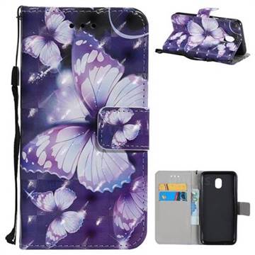 Violet butterfly 3D Painted Leather Wallet Case for Samsung Galaxy J3 (2018)