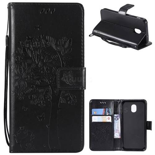 Embossing Butterfly Tree Leather Wallet Case for Samsung Galaxy J3 (2018) - Black