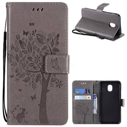 Embossing Butterfly Tree Leather Wallet Case for Samsung Galaxy J3 (2018) - Grey