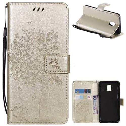 Embossing Butterfly Tree Leather Wallet Case for Samsung Galaxy J3 (2018) - Champagne