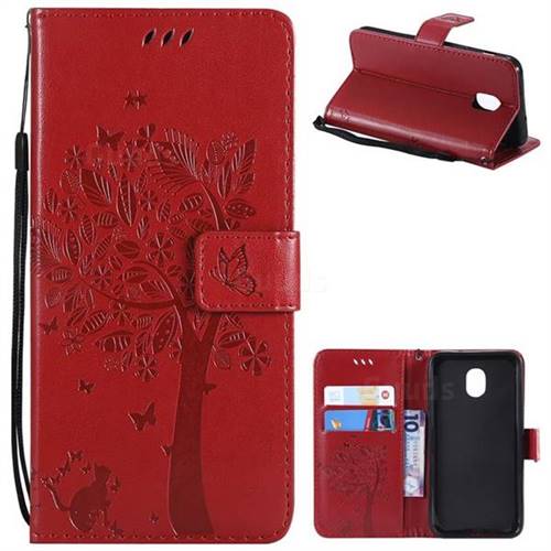 Embossing Butterfly Tree Leather Wallet Case for Samsung Galaxy J3 (2018) - Red