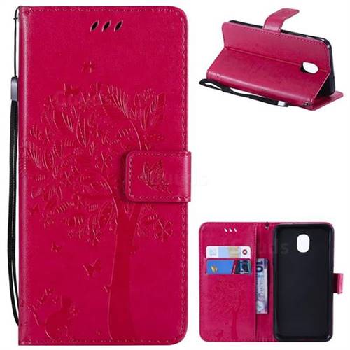 Embossing Butterfly Tree Leather Wallet Case for Samsung Galaxy J3 (2018) - Rose