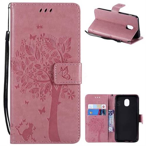 Embossing Butterfly Tree Leather Wallet Case for Samsung Galaxy J3 (2018) - Pink